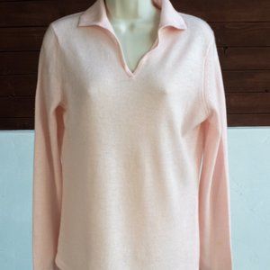 Soft pink Peck and Peck cashmere sweater blouse.